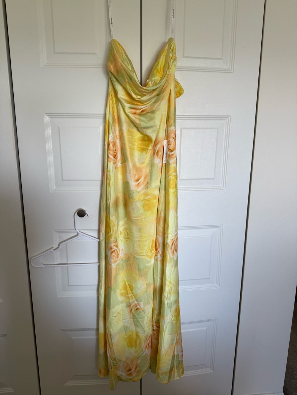 For Love and Lemons Strapless Yellow Floral Satin Maxi Dress - Picture 2 of 6